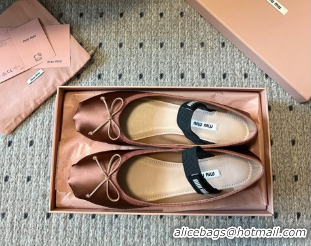 Good Quality Miu Miu Satin Ballerinas Flat with Bow and Elastic Band Brown 5F794D 1025022 2025