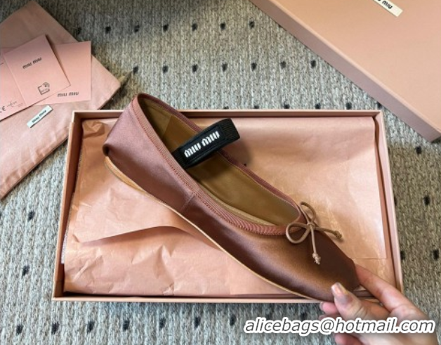 Good Quality Miu Miu Satin Ballerinas Flat with Bow and Elastic Band Brown 5F794D 1025022 2025