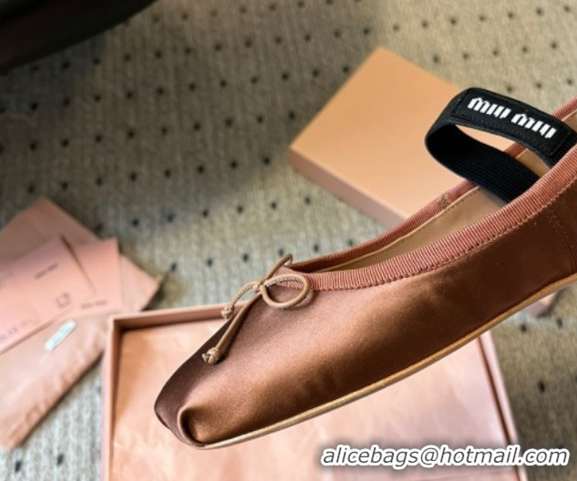 Good Quality Miu Miu Satin Ballerinas Flat with Bow and Elastic Band Brown 5F794D 1025022 2025