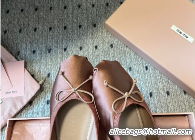 Good Quality Miu Miu Satin Ballerinas Flat with Bow and Elastic Band Brown 5F794D 1025022 2025