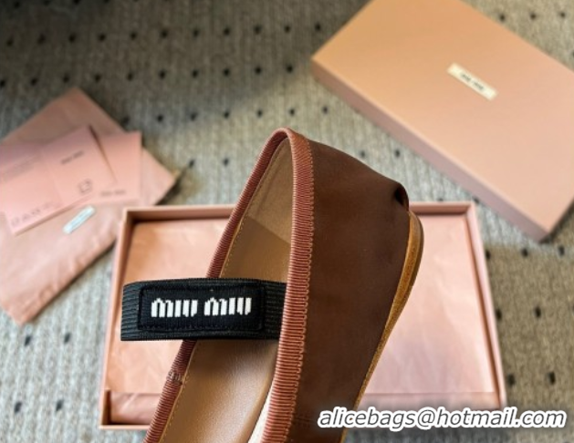 Good Quality Miu Miu Satin Ballerinas Flat with Bow and Elastic Band Brown 5F794D 1025022 2025