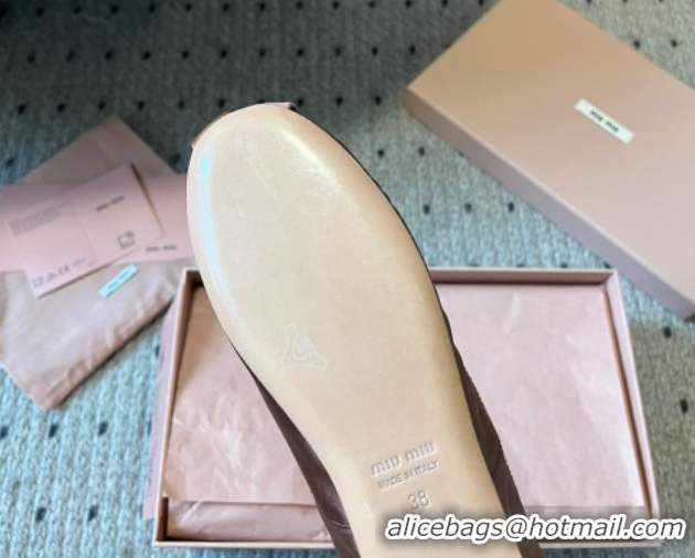Good Quality Miu Miu Satin Ballerinas Flat with Bow and Elastic Band Brown 5F794D 1025022 2025