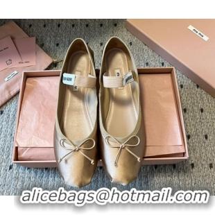 Good Looking Miu Miu Satin Ballerinas Flat with Bow and Elastic Band Beige 5F794D 1025023 2025