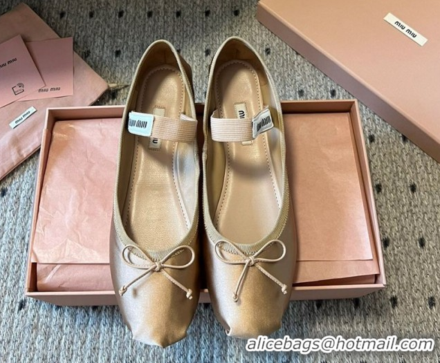 Good Looking Miu Miu Satin Ballerinas Flat with Bow and Elastic Band Beige 5F794D 1025023 2025