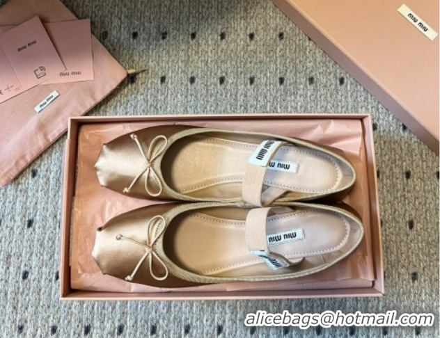 Good Looking Miu Miu Satin Ballerinas Flat with Bow and Elastic Band Beige 5F794D 1025023 2025