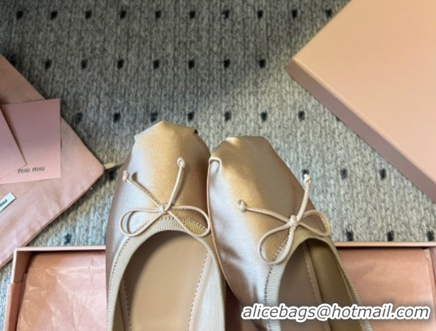 Good Looking Miu Miu Satin Ballerinas Flat with Bow and Elastic Band Beige 5F794D 1025023 2025