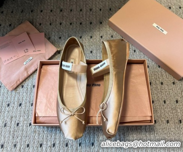Good Looking Miu Miu Satin Ballerinas Flat with Bow and Elastic Band Beige 5F794D 1025023 2025