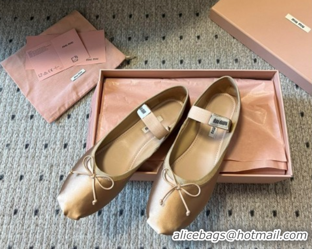 Good Looking Miu Miu Satin Ballerinas Flat with Bow and Elastic Band Beige 5F794D 1025023 2025