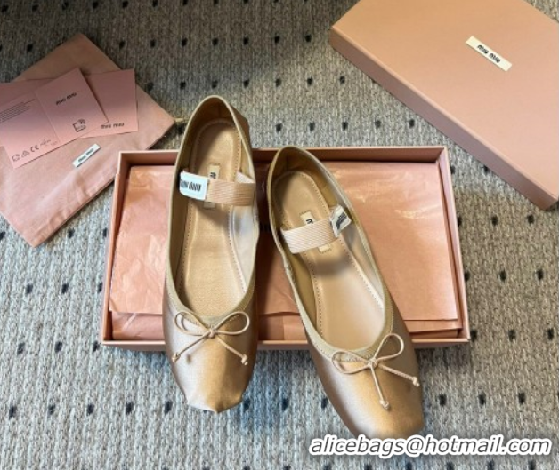Good Looking Miu Miu Satin Ballerinas Flat with Bow and Elastic Band Beige 5F794D 1025023 2025