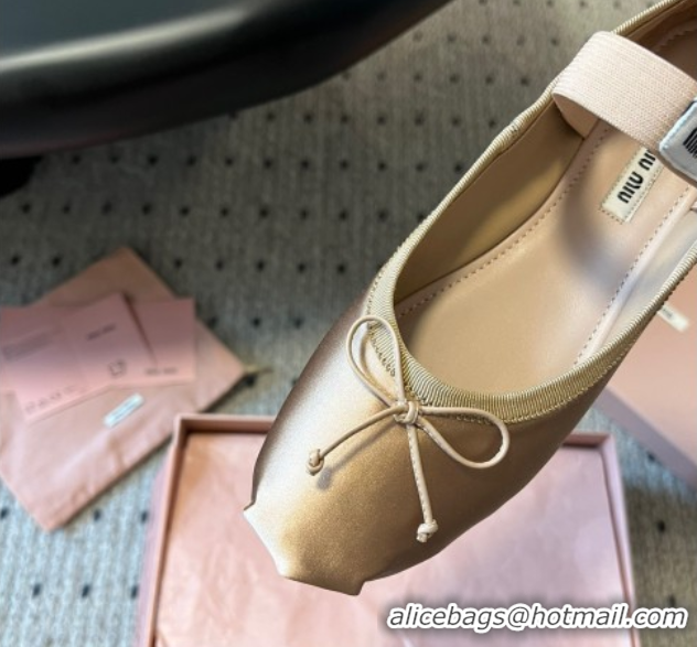 Good Looking Miu Miu Satin Ballerinas Flat with Bow and Elastic Band Beige 5F794D 1025023 2025