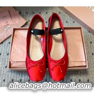 Best Product Miu Miu Satin Ballerinas Flat with Bow and Elastic Band Red 2025 5F794D 1025024 2025
