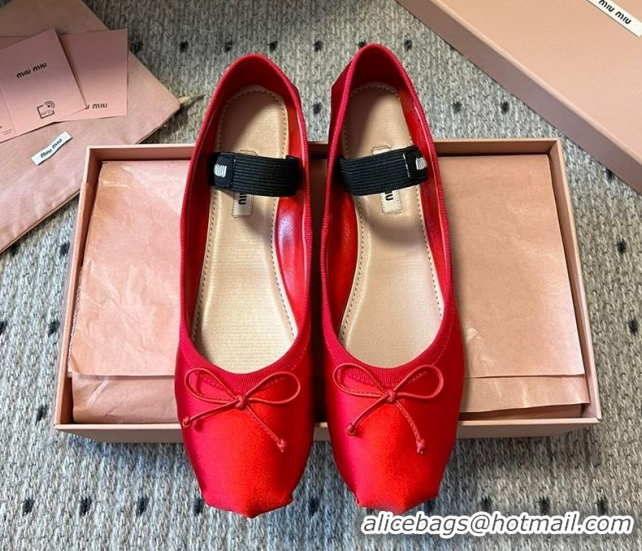 Best Product Miu Miu Satin Ballerinas Flat with Bow and Elastic Band Red 2025 5F794D 1025024 2025
