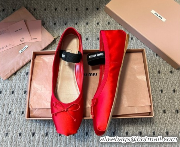 Best Product Miu Miu Satin Ballerinas Flat with Bow and Elastic Band Red 2025 5F794D 1025024 2025
