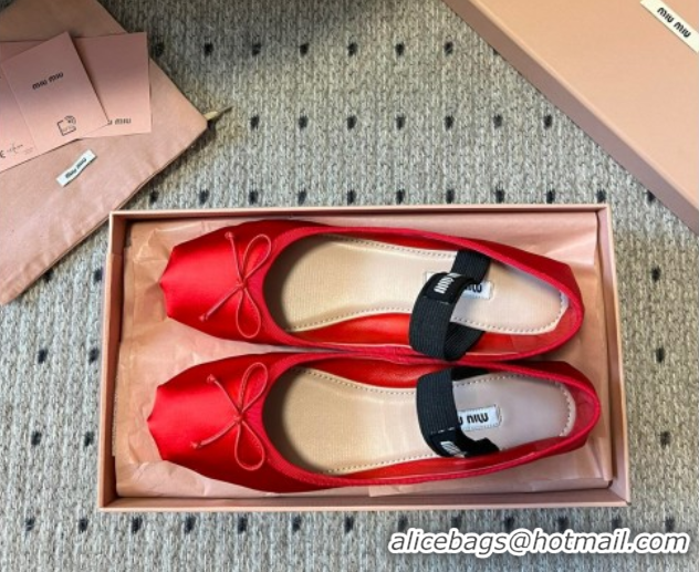 Best Product Miu Miu Satin Ballerinas Flat with Bow and Elastic Band Red 2025 5F794D 1025024 2025