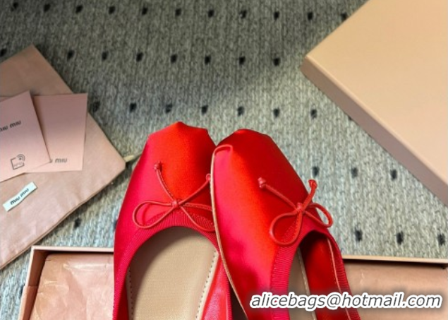 Best Product Miu Miu Satin Ballerinas Flat with Bow and Elastic Band Red 2025 5F794D 1025024 2025