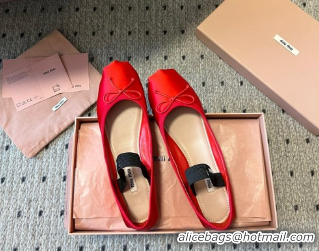 Best Product Miu Miu Satin Ballerinas Flat with Bow and Elastic Band Red 2025 5F794D 1025024 2025