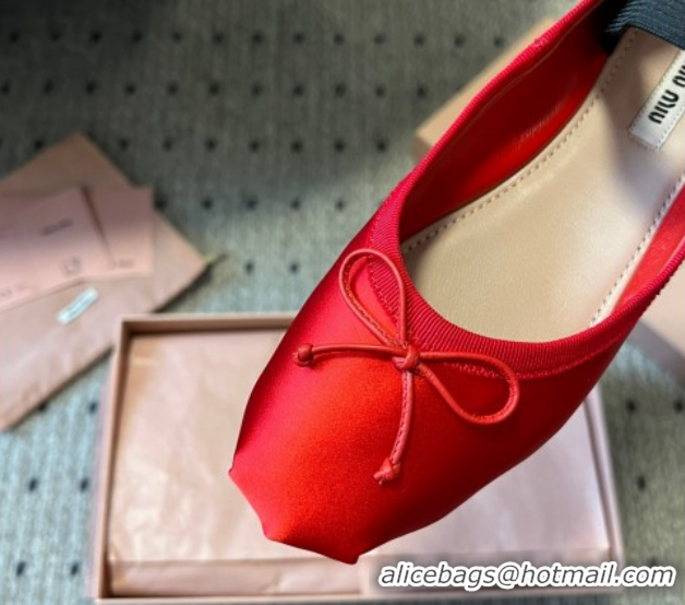 Best Product Miu Miu Satin Ballerinas Flat with Bow and Elastic Band Red 2025 5F794D 1025024 2025