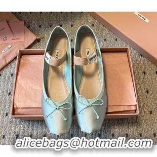 Pretty Style Miu Miu Satin Ballerinas Flat with Bow and Elastic Band Green 5F794D 1025025 2025