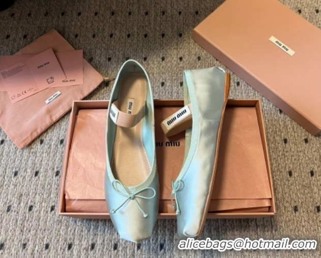 Pretty Style Miu Miu Satin Ballerinas Flat with Bow and Elastic Band Green 5F794D 1025025 2025