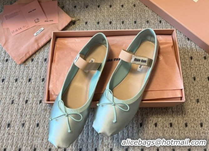Pretty Style Miu Miu Satin Ballerinas Flat with Bow and Elastic Band Green 5F794D 1025025 2025