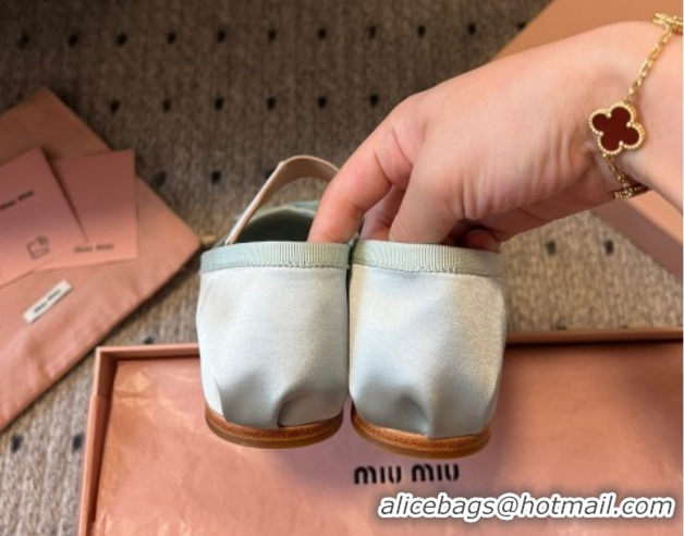 Pretty Style Miu Miu Satin Ballerinas Flat with Bow and Elastic Band Green 5F794D 1025025 2025
