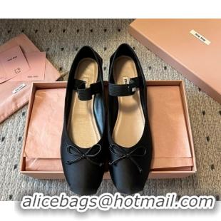 Good Quality Miu Miu Satin Ballerinas Flat with Bow and Elastic Band Black 5F794D 1025026 2025
