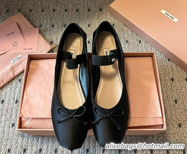 Good Quality Miu Miu Satin Ballerinas Flat with Bow and Elastic Band Black 5F794D 1025026 2025
