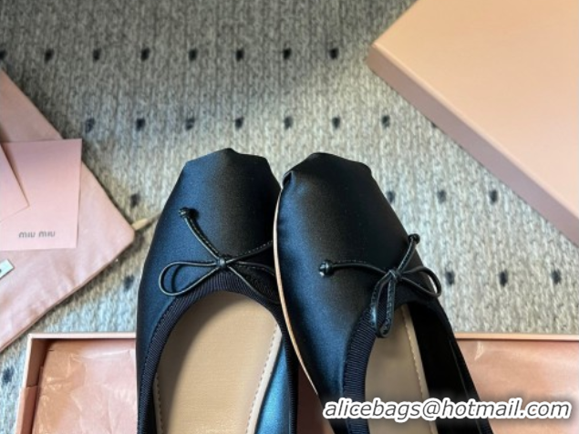 Good Quality Miu Miu Satin Ballerinas Flat with Bow and Elastic Band Black 5F794D 1025026 2025