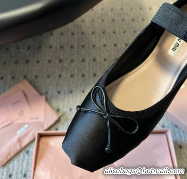 Good Quality Miu Miu Satin Ballerinas Flat with Bow and Elastic Band Black 5F794D 1025026 2025