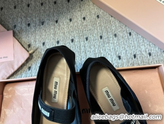 Good Quality Miu Miu Satin Ballerinas Flat with Bow and Elastic Band Black 5F794D 1025026 2025