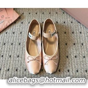 Top Grade Miu Miu Satin Ballerinas Flat with Bow and Elastic Band Pink 5F794D 1025027 2025