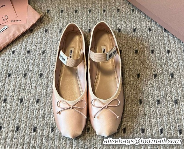 Top Grade Miu Miu Satin Ballerinas Flat with Bow and Elastic Band Pink 5F794D 1025027 2025
