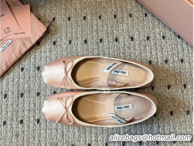 Top Grade Miu Miu Satin Ballerinas Flat with Bow and Elastic Band Pink 5F794D 1025027 2025