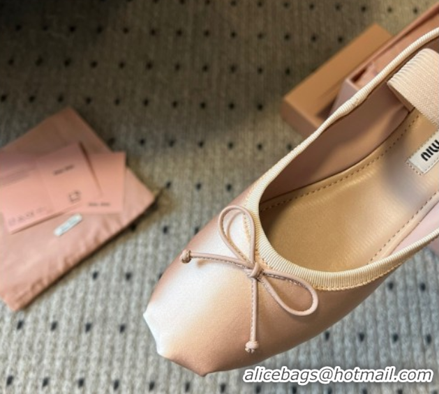 Top Grade Miu Miu Satin Ballerinas Flat with Bow and Elastic Band Pink 5F794D 1025027 2025