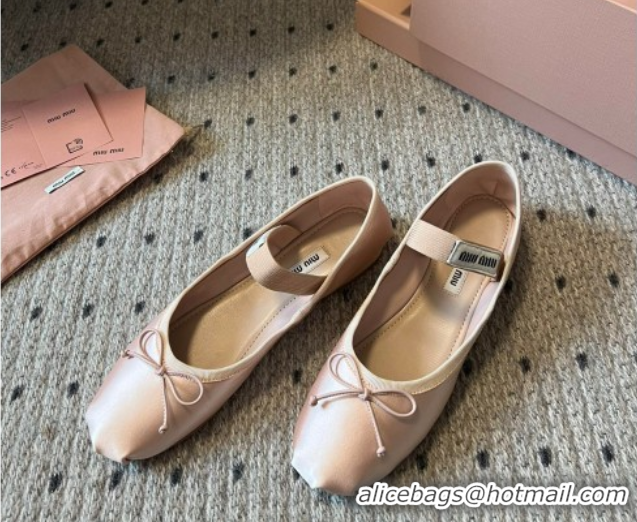 Top Grade Miu Miu Satin Ballerinas Flat with Bow and Elastic Band Pink 5F794D 1025027 2025