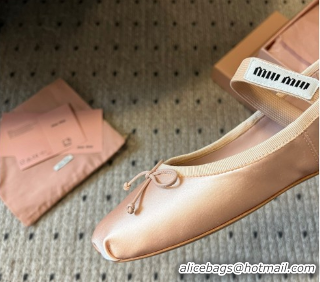 Top Grade Miu Miu Satin Ballerinas Flat with Bow and Elastic Band Pink 5F794D 1025027 2025