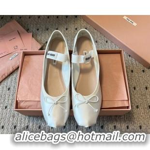 Durable Miu Miu Satin Ballerinas Flat with Bow and Elastic Band White 5F794D 1025028 2025