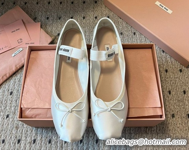 Durable Miu Miu Satin Ballerinas Flat with Bow and Elastic Band White 5F794D 1025028 2025