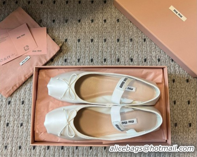 Durable Miu Miu Satin Ballerinas Flat with Bow and Elastic Band White 5F794D 1025028 2025