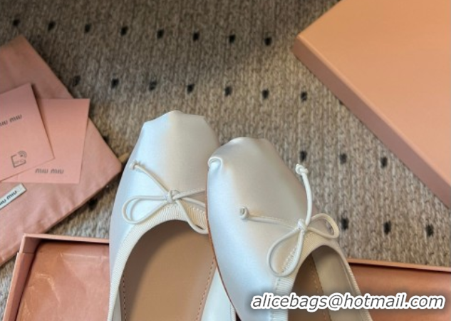 Durable Miu Miu Satin Ballerinas Flat with Bow and Elastic Band White 5F794D 1025028 2025