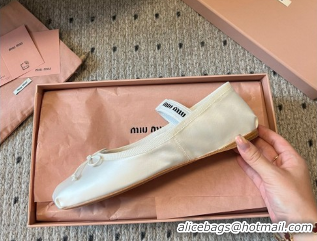 Durable Miu Miu Satin Ballerinas Flat with Bow and Elastic Band White 5F794D 1025028 2025