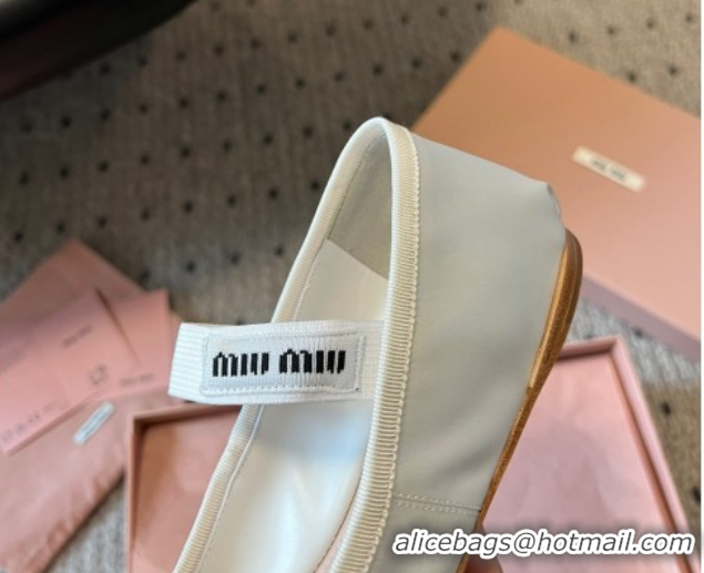 Durable Miu Miu Satin Ballerinas Flat with Bow and Elastic Band White 5F794D 1025028 2025