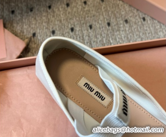 Durable Miu Miu Satin Ballerinas Flat with Bow and Elastic Band White 5F794D 1025028 2025
