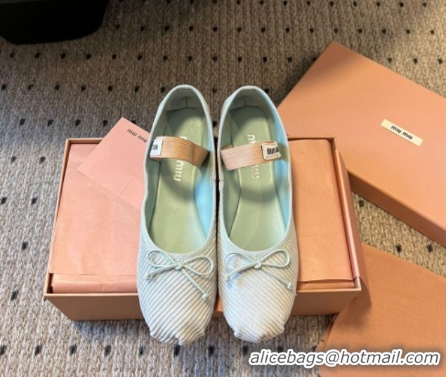 Luxury Discount Miu Miu Corduroy Ballerinas Flat with Bow and Elastic Band Green 5F794D 1025029 2025