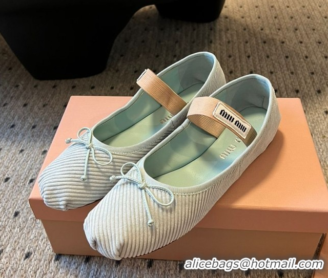 Luxury Discount Miu Miu Corduroy Ballerinas Flat with Bow and Elastic Band Green 5F794D 1025029 2025