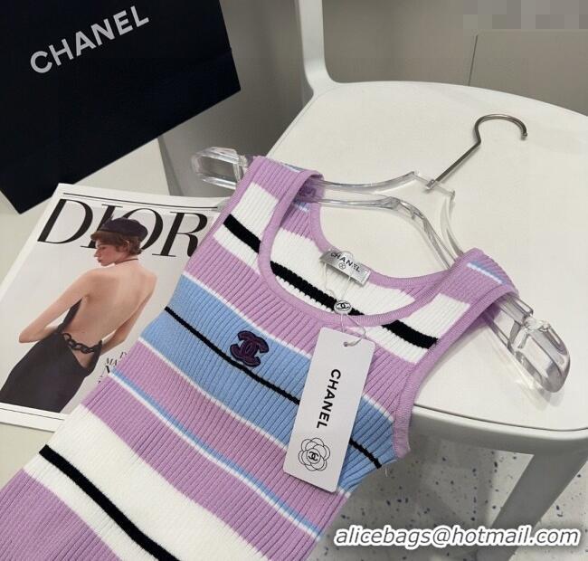 Unique Grade Chanel Striped Vest 0911 Purple/Blue 2025