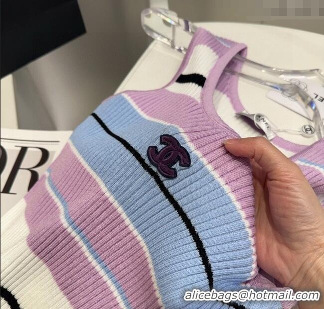 Unique Grade Chanel Striped Vest 0911 Purple/Blue 2025