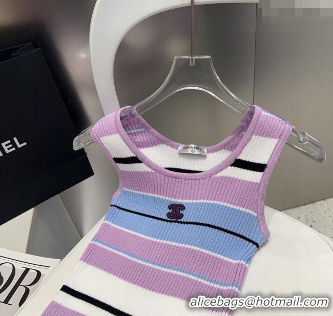 Unique Grade Chanel Striped Vest 0911 Purple/Blue 2025