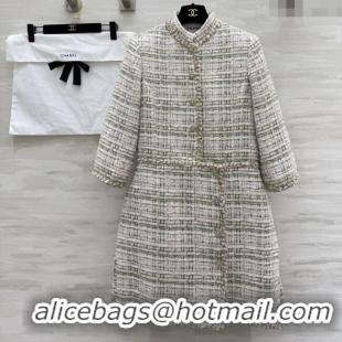 Best Quality Chanel Tweed Dress CH91305 Beige 2025