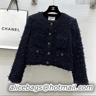 Best Price Chanel Fringe Tweed Jacket CH91309 Blue 2025
